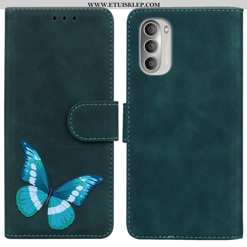 Etui Folio do Moto G51 5G Motyl Dotykający Skóry